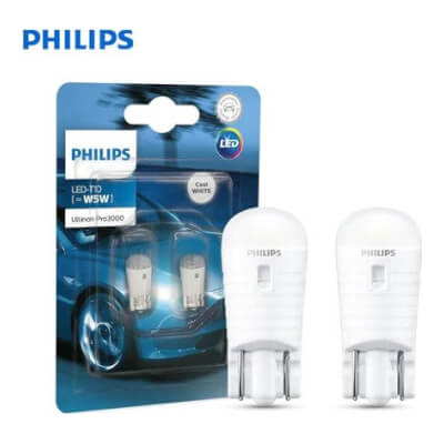 Philips LED Globe 12V T10 6000K 50lm W2,1x9,5D Base Ultinon PRO3000 LED (Pair)