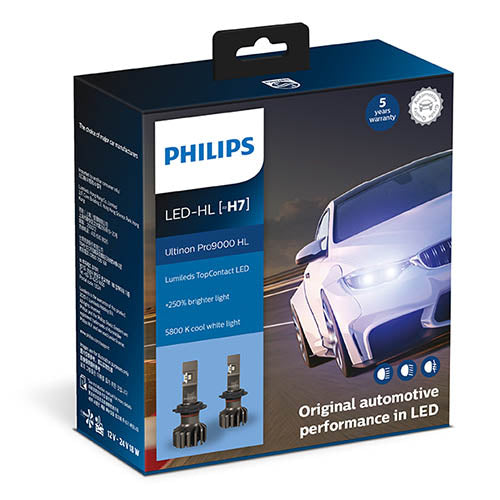 Philips LED Head Light Globes H7 12-24V 5800K +250% More Light Ultinon PRO9000 LED (Pair)