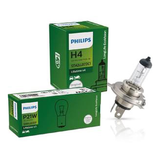 Philips Halogen Globe H4 12V 60/55W P43T-38 LongLife EcoVision +10% More Light Boxed (Single)