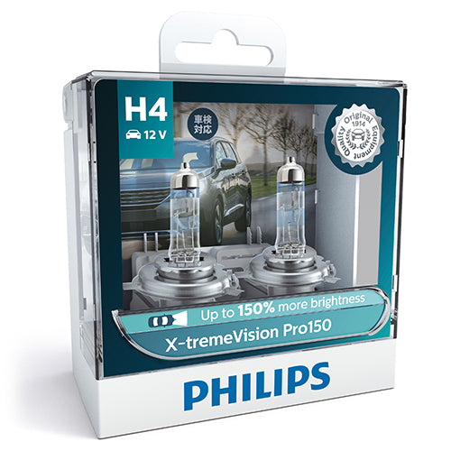 Philips Halogen Globe H4 12V 60/55W P43T-38 X-TremeVision Pro150 3400K +150% (Twin Pack)