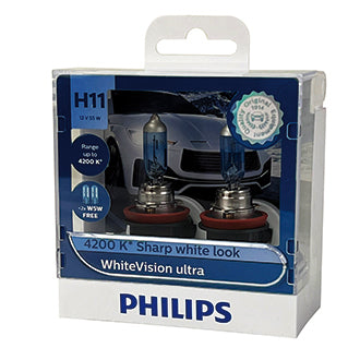 Philips Halogen Globe H11 12V 55W PGJ19-2 4200K +60% More Light WhiteVision Ultra (Twin Pack)
