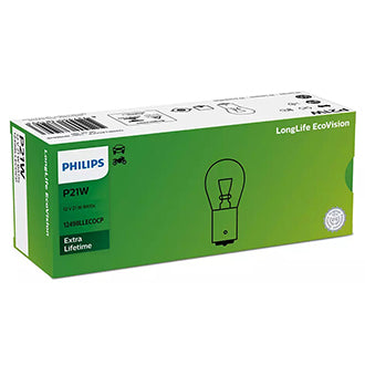 Philips Globe Light 12V P21W BA15S LongLife EcoVision (Pack of 10)