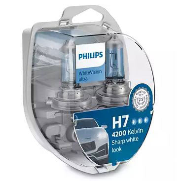 Philips Halogen Globe H7 12V 55W PX26D WhiteVision Ultra 4200K +60% (Twin Pack)