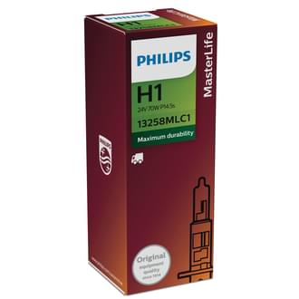 Philips Halogen Globe H1 24V 70W P14.5S MasterLife Boxed Single 100% More Vision