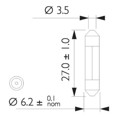 Philips Festoon Globe 24V 3W 27 x 6.2mm SV6 Standard (Pack of 10)