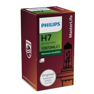 Philips Halogen Globe H7 24V 70W PX26D MasterLife 100% More Vision Boxed (Single)