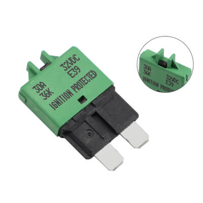 Circuit Breaker Blade (ATC) 28VDC 30A Manual Reset Type III Green