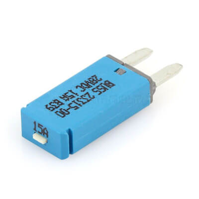 Circuit Breaker 15A 28V Mini Wedge Type III Manual Reset Blue