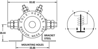 Solenoid Cole Hersee 24V 65A Normally Open Continuous Duty Metal Side Mount Plastic Coated (MARINE)