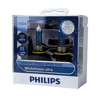 Philips Halogen Globe HB4 12V 55W P20D 4200K +60% More Light Ultra WhiteVision (Twin Pack)