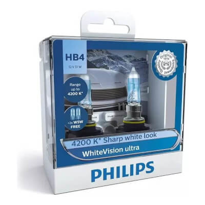 Philips Halogen Globe HIR2 12V 55W PX22d 4200K +60% WhiteVision Ultra (Twin Pack)