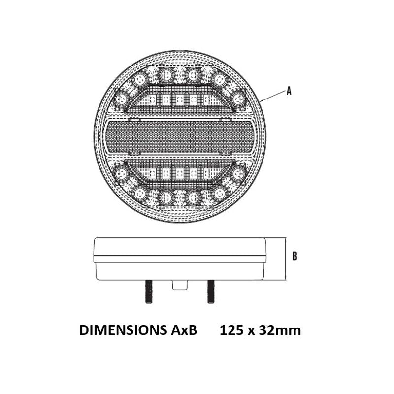 LED Rear Combination Lamp 10-30V Stop/Tail/Ind/Ref 125x32mm