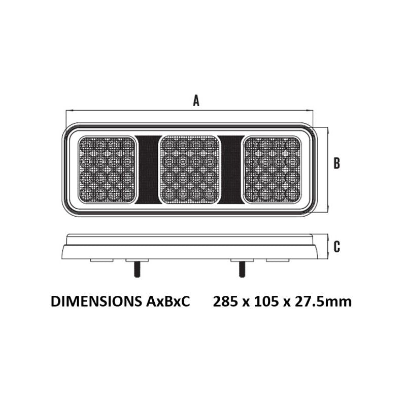 LED Rear Combination Lamp 10-30V Stop/Tail/Ind/Rev BR285ARW