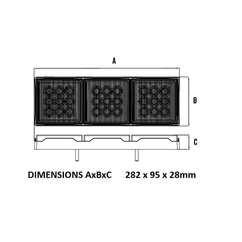 LED Rear Combination Lamp 10-30V Stop/Tail/Ind/Reverse Triple Surface Mount 282x95mm
