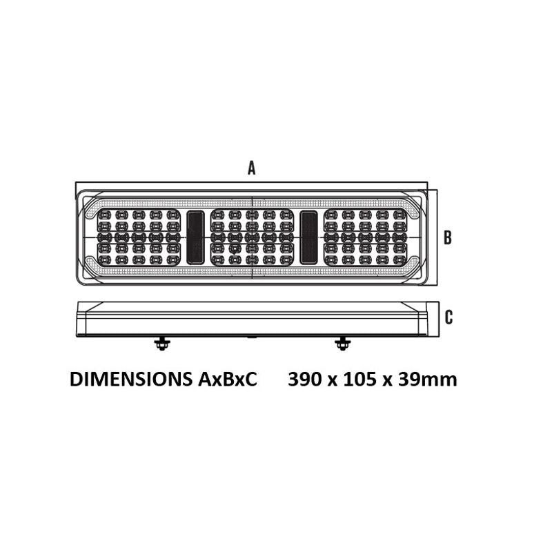 LED Rear Combination Lamp 10-30V Stop/Tail/Ind/Ref Glowtech Tail 390x105x39mm