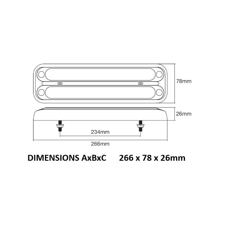 LED Rear Combination Lamp 10-30V Stop/Tail/Ind Blacked Out Lens 266x78mm