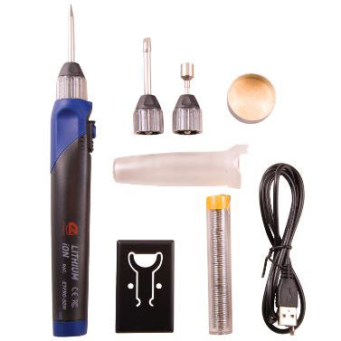 Rechargeable Lithium Soldering Iron Kit 50W includes Case Tips and Solder