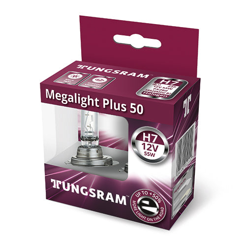 Tungsram Halogen Globe H7 12V 55W PX26d 3700K Megalight +60% More Light (Twin Pack)