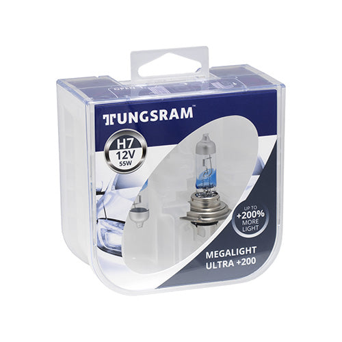 Tungsram Halogen Globes H7 12V 55W PX26d Megalight Ultra +200% (Twin Pack)