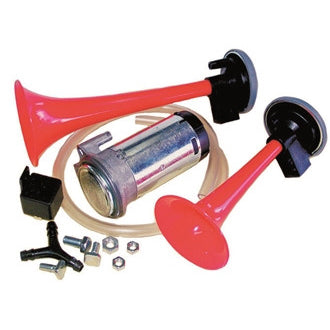 Air Horn Dual Tone 24V 630 & 795Hz Tones 115dB Dual Red Trumpets