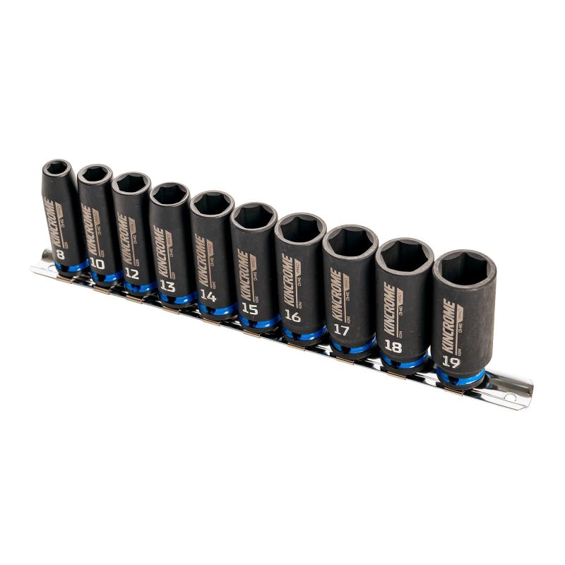 Kincrome Deep Impact Socket Rail 3/8" Drive 10 Piece - Metric