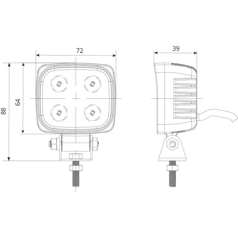 12W LED Work Light 15° Flood Beam 9-36V 800lm IP67