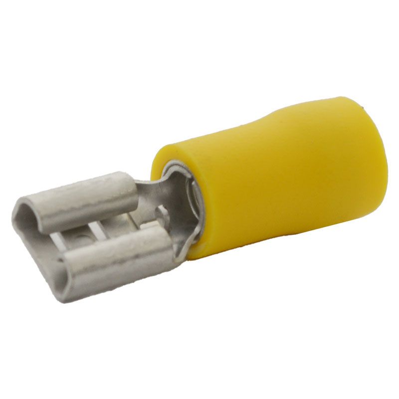 Female Blade Terminal Yellow Vinyl Insulated Suits: 5-6mm Cable 9.5X0.8mm 10 Pack