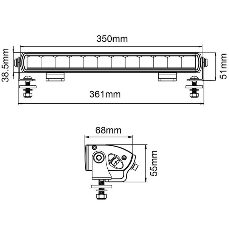 14" LED Slim Light Bar 60W 12x5W LED Combo Beam 9-36V IP69K DRL
