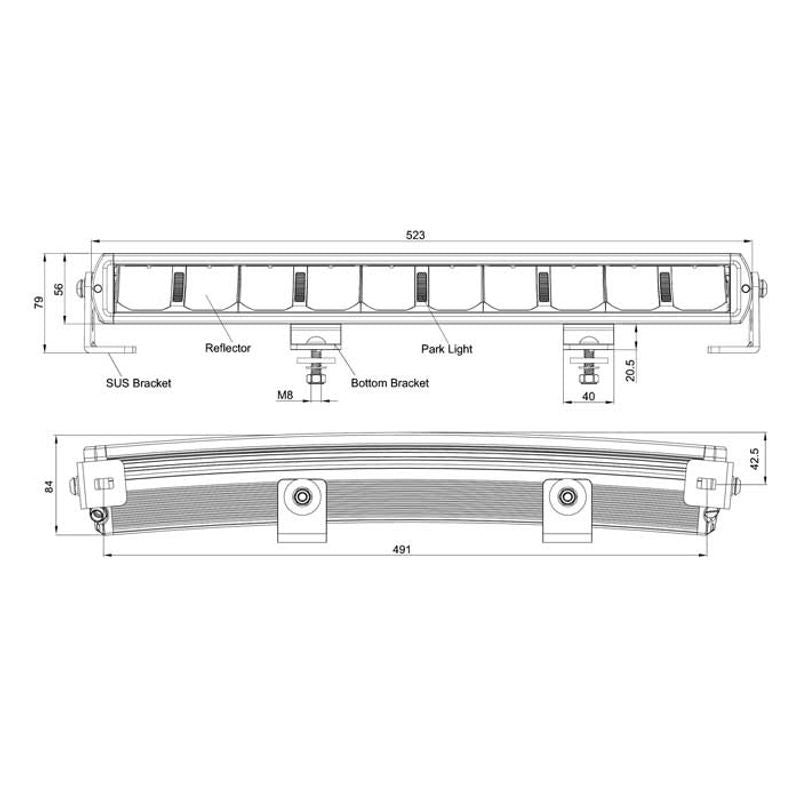 20" LED Curved Light Bar 100W 9-36V 10x10W Combo With DRL