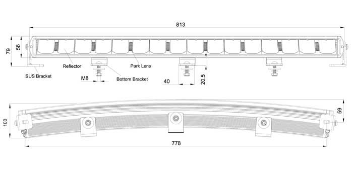31" LED Curved Light Bar 160W 9-36V Combo Beam & DRL IP69K