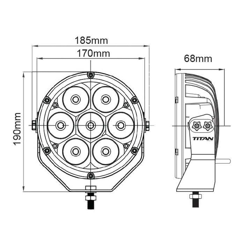 7" LED Driving Light Titan 9-32V 7x10W 70W 5700lm IP68 Spot Beam Slim Body Type