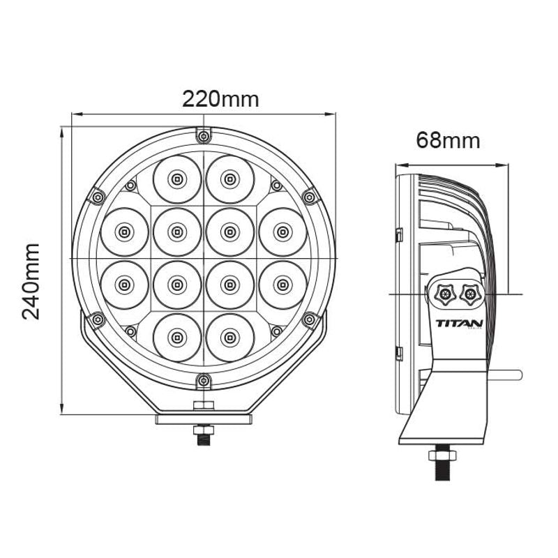 9" LED Driving Light Titan 9-32V 12x10W 120W 11000lm IP68 Spot Beam Slim Body Type