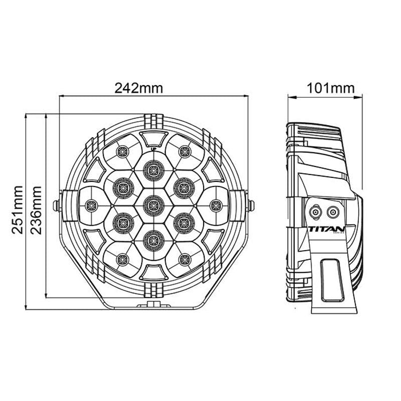 9" LED Driving Light Titan 9-36V 130W 10800lm IP68 Spot Chrome Bezel - Long Range