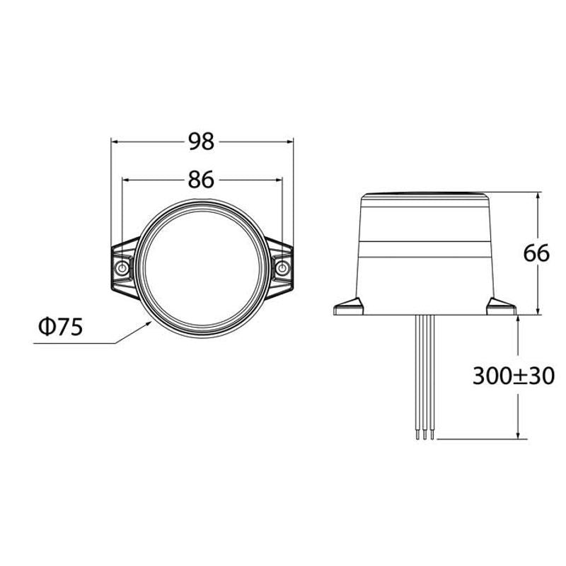 LED Beacon Amber 2 Hole Flange Mount 10-80V 12 Patterns SAE Class 1 CISPR25 Class 3