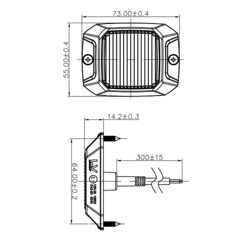 LED Strobe Module 12W White 10-30V 4 LEDs Surface Mount Class 1 IP69K CISPR25 Class 3