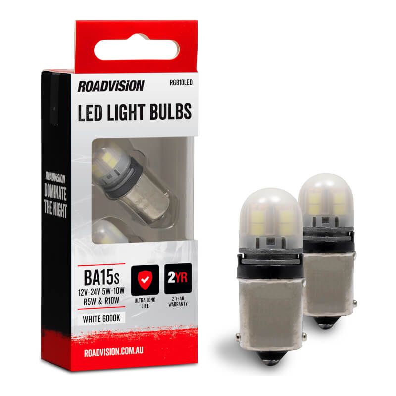 LED Bayonet BA15S 12V-24V 5W-10W R5W & R10W 6000K White 2PK