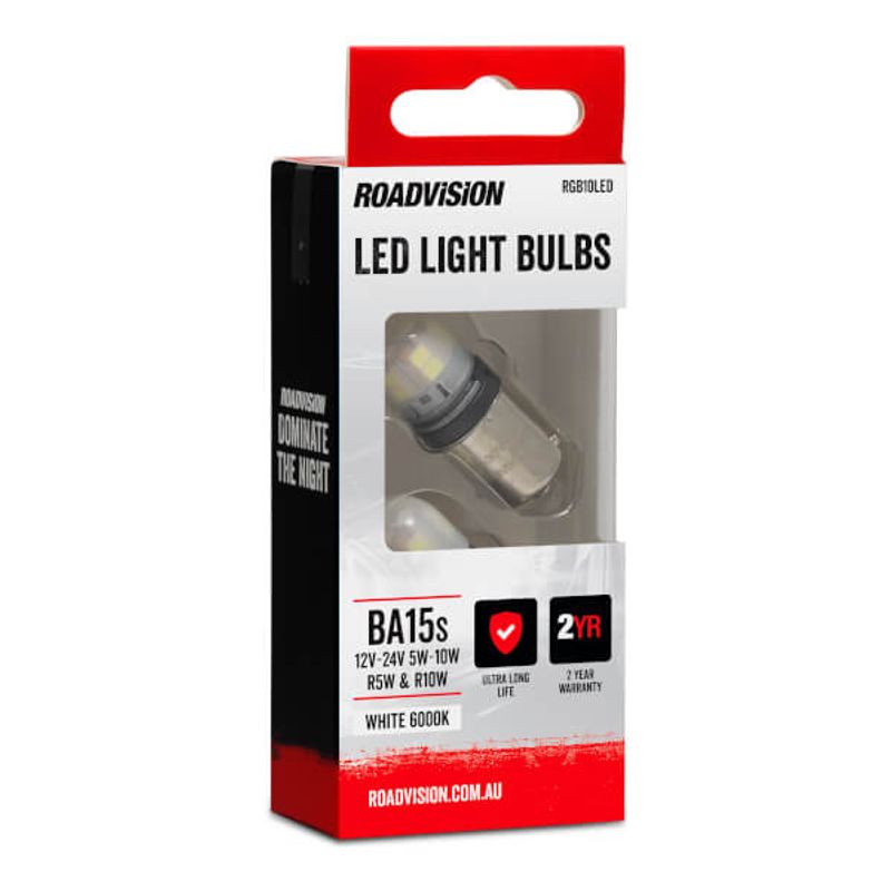 LED Bayonet BA15S 12V-24V 5W-10W R5W & R10W 6000K White 2PK