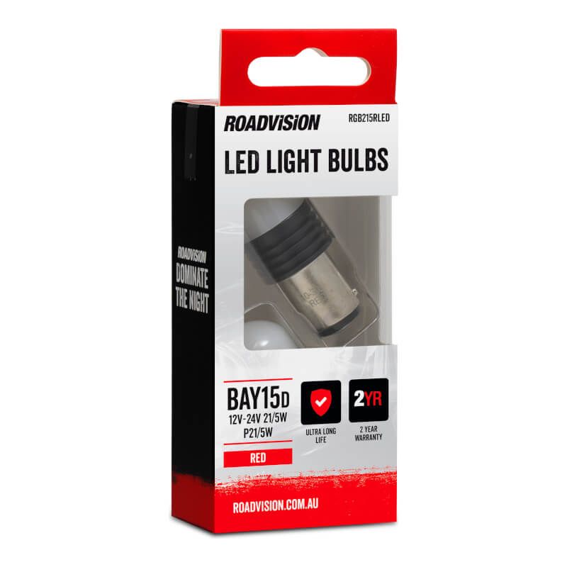 LED Bayonet P21/5W 12V-24V BAY15D Red 2PK