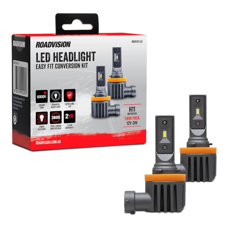LED H8/H9/H11/H16 12V-24V 6000K Easy Fit Headlight Globe Kit