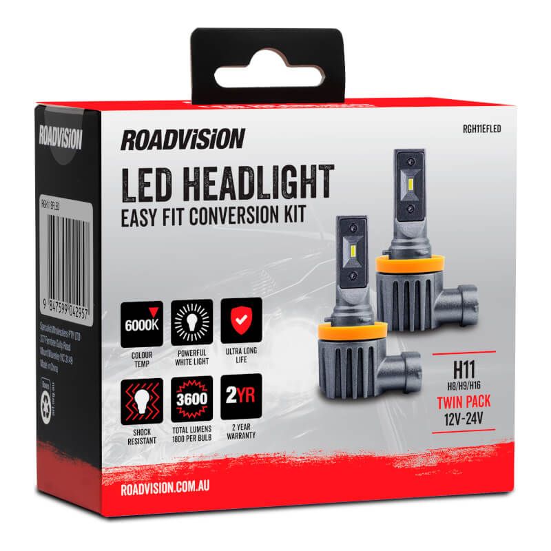LED H8/H9/H11/H16 12V-24V 6000K Easy Fit Headlight Globe Kit