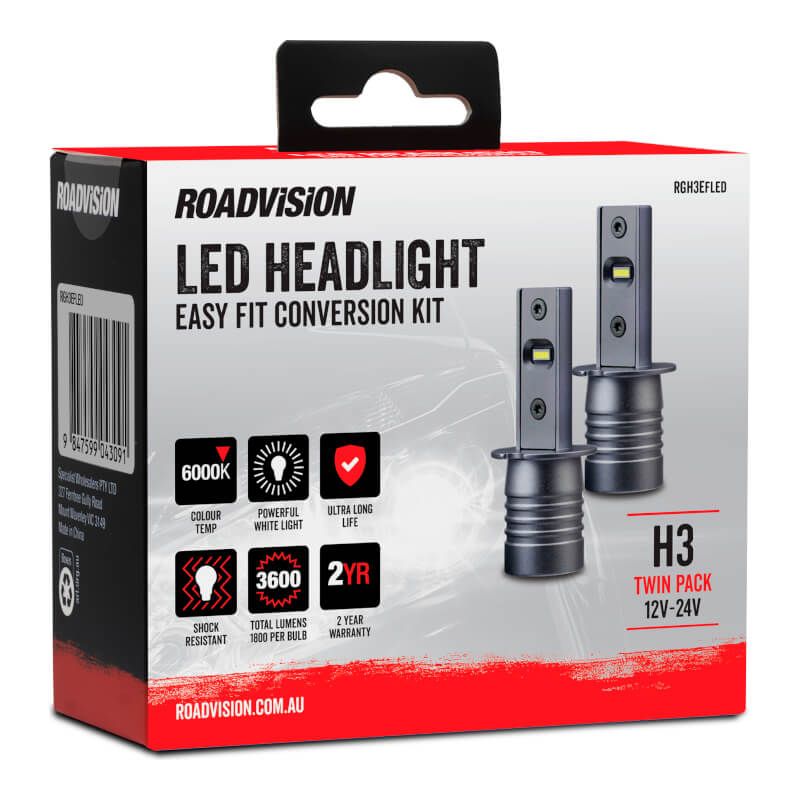 LED H3 12V-24V 6000K Easy Fit Headlight Globe Kit