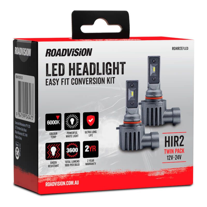 LED HIR2 12V-24V 6000K Easy Fit Headlight Globe Kit