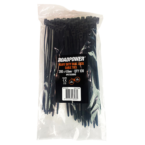 Nylon Dual Cable Tie Heavy Duty Black 200mm x 4.6mm (Pkt of 100)
