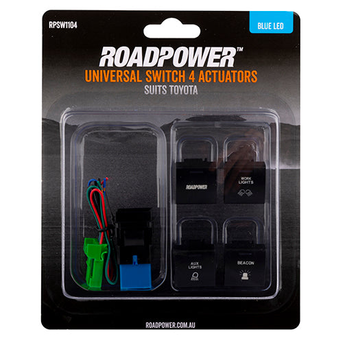 Switch Roadpower 4 Symbol Road power/Work Light/Aux Light/Beacon Suits Toyota Includes Harness 22 x 22mm Blue LED