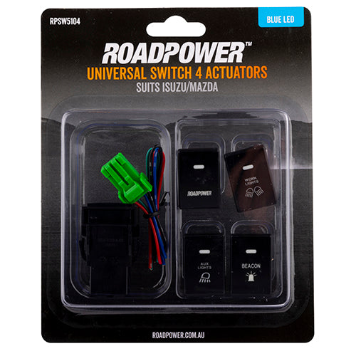 Switch Roadpower 4 Symbol Road Power/Work Light/Aux Light/Beacon Suits Isuzu/Mazda Includes Harness 32.8 x 22mm Blue LED