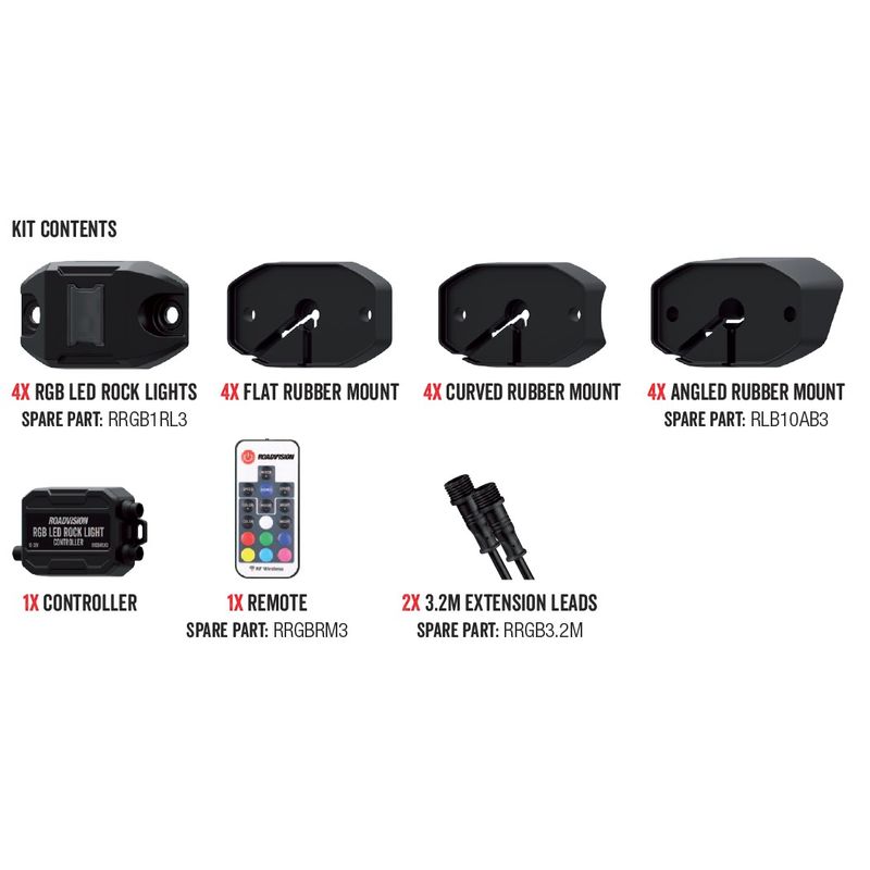 Roadvision LED Rock Light Kit V3 RGB 4 Way with RF Remote Control Upgradable to 8 lights