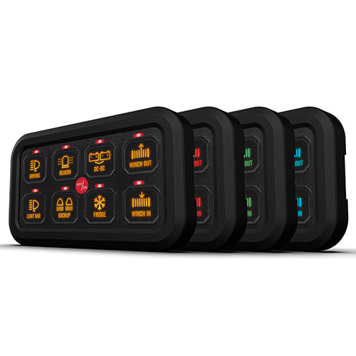 Switch Panel 8 Way 10-30V 60A On/Off or Momentary 2 x High Beam Inputs RGB Backlit