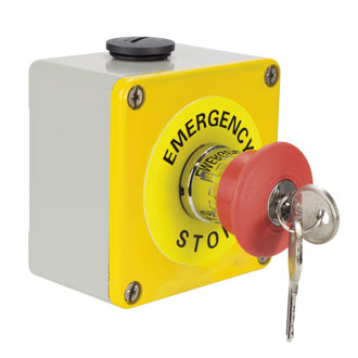 Emergency Stop Switch Push Button Latching With Key 1xN/O 2xN/C Metal Enclosure