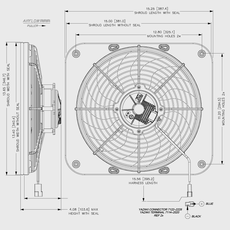 FAN 12" 12V 225W MARADYNE SMART START TECHNOLOGY SICKLE SKEW BLADE