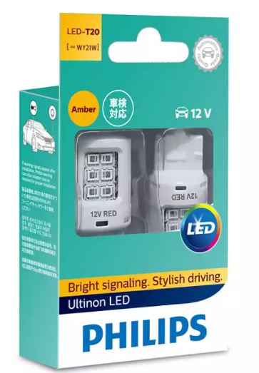 Philips LED Globe 12V T20 / WY21 Amber Indicator 22lm WX3x16D Base Ultinon [Pair]